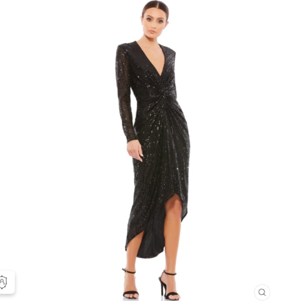 Mac Duggal Midnight Sequin Midi Dress